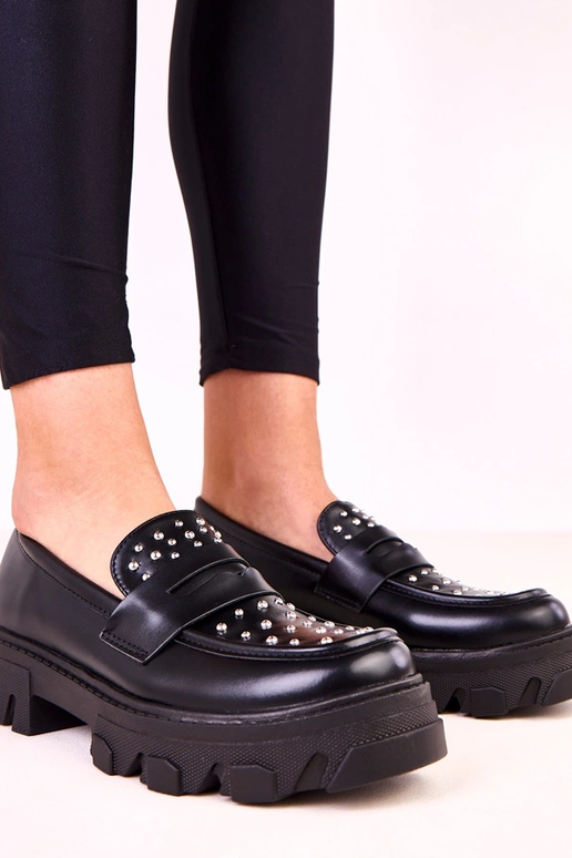 Zwarte dames mocassins met studs Memolis