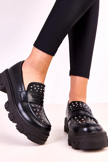 Zwarte dames mocassins met studs Memolis 2