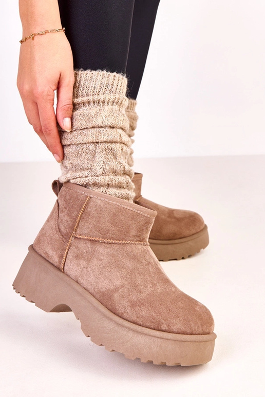 Donkerbeige lage sneeuwlaarzen van...