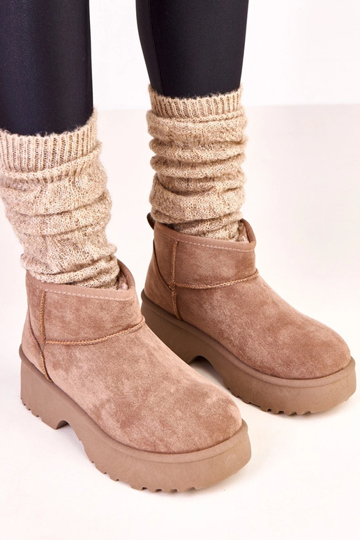 Donkerbeige lage sneeuwlaarzen van...