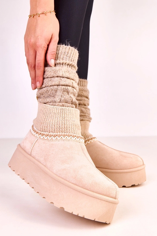 Beige lage sneeuwlaarzen met sok-type...