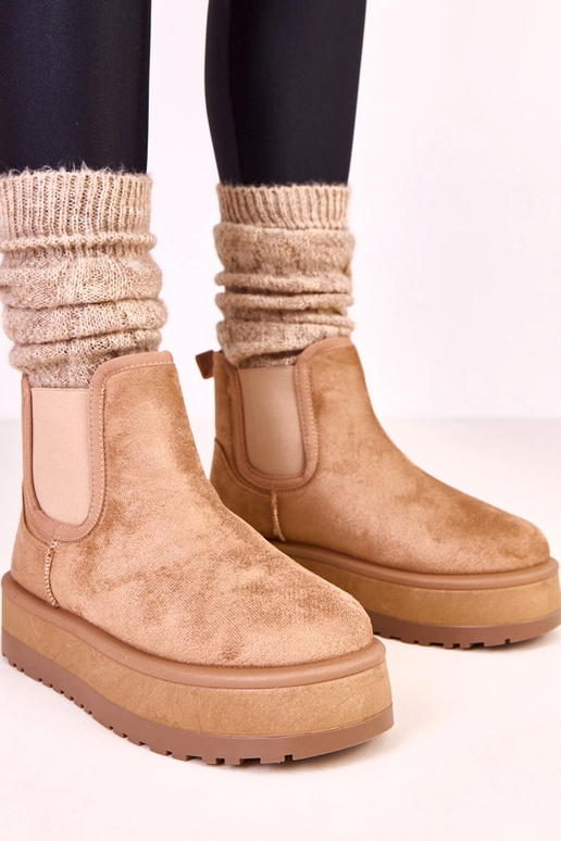 Donkerbeige lage sneeuwlaarzen met...