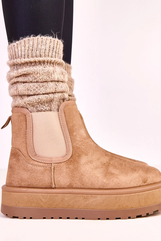 Donkerbeige lage sneeuwlaarzen met...