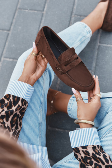 Damesvlakbodem mokassins in donkerbruin "Soreline" 2