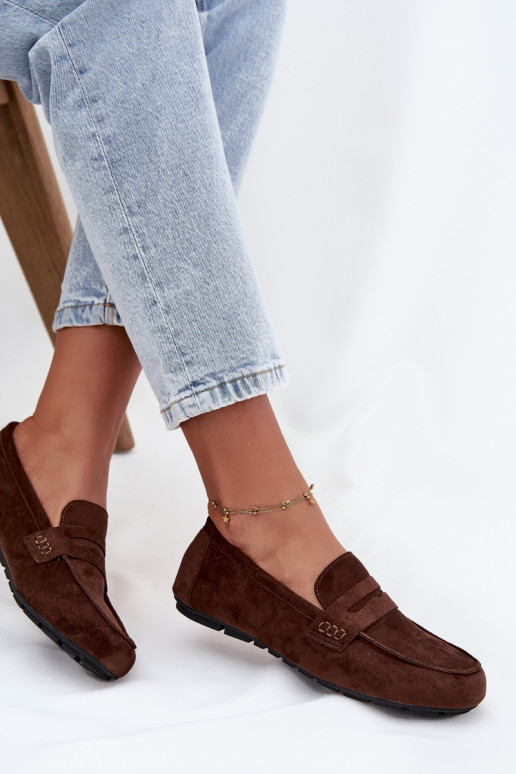 Damesvlakbodem mokassins in donkerbruin "Soreline"