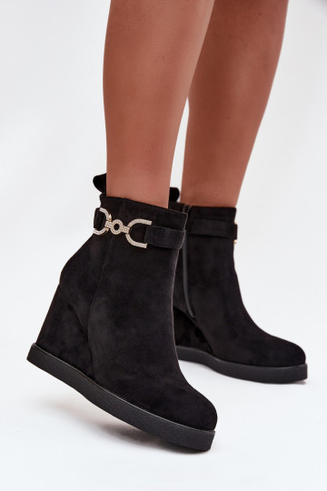 Dames zwarte enkellaarsjes op platform met versieringen Rivana 2