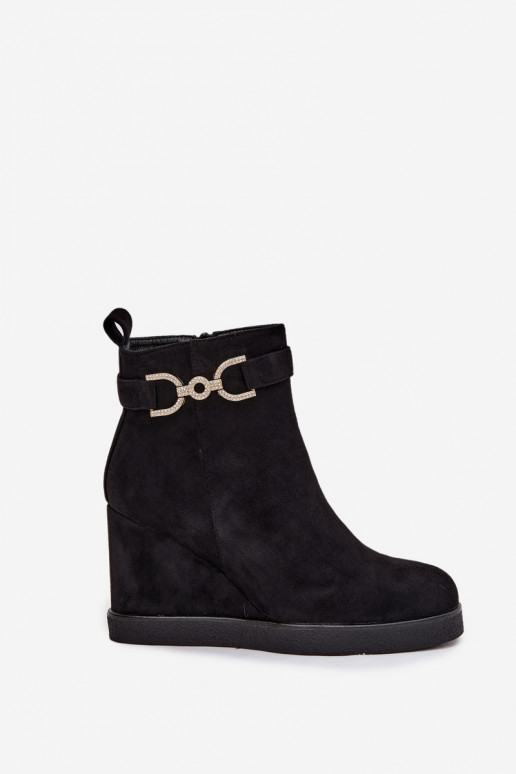 Dames zwarte enkellaarsjes op platform met versieringen Rivana