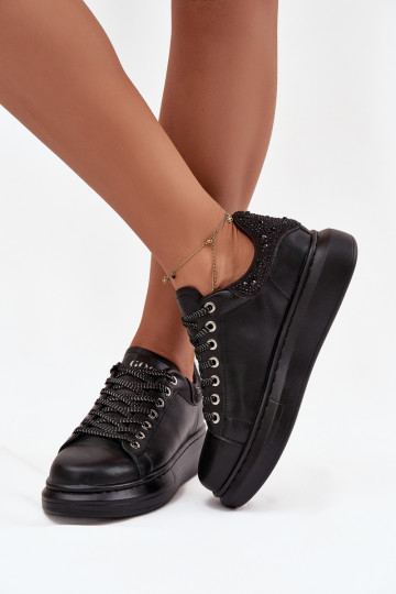 Dames sportieve sneakers van natuurlijk leer GOE OO2N4004 zwart