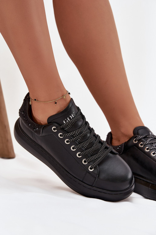 Dames sportieve sneakers van natuurlijk leer GOE OO2N4004 zwart