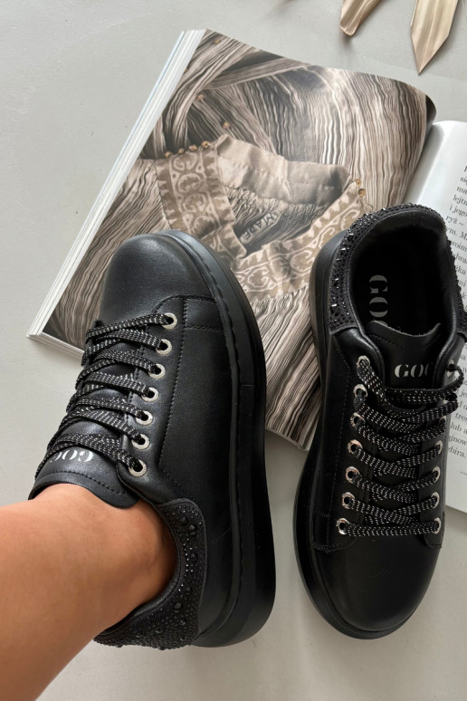 Dames sportieve sneakers van natuurlijk leer GOE OO2N4004 zwart