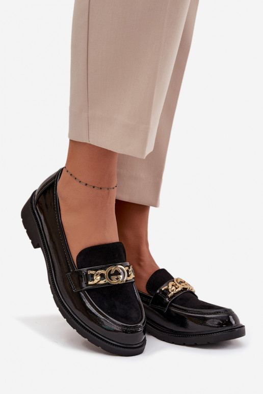 Lakken dames mocassins met gouden details S.Barski HY52-540 zwarte kleur