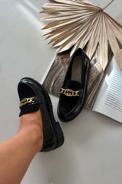 Lakken dames mocassins met gouden details S.Barski HY52-540 zwarte kleur