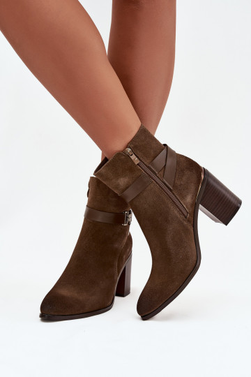 Chaki dames warme suède ankle boots met hakken van natuurlijk leer Sergio Leone BT25384-S