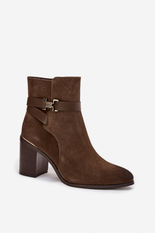 Chaki dames warme suède ankle boots met hakken van natuurlijk leer Sergio Leone BT25384-S