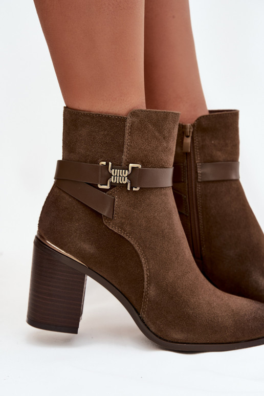 Chaki dames warme suède ankle boots met hakken van natuurlijk leer Sergio Leone BT25384-S