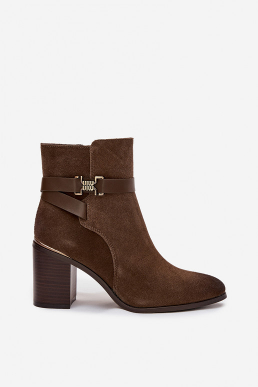 Chaki dames warme suède ankle boots met hakken van natuurlijk leer Sergio Leone BT25384-S