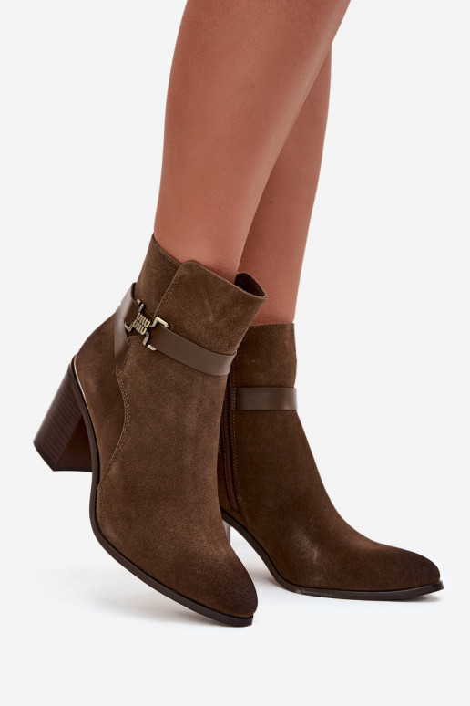 Chaki dames warme suède ankle boots met hakken van natuurlijk leer Sergio Leone BT25384-S