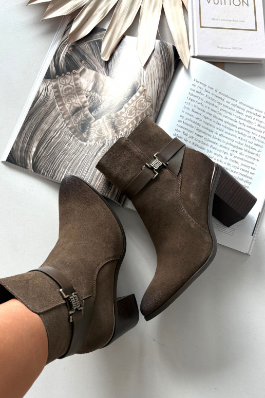 Chaki dames warme suède ankle boots met hakken van natuurlijk leer Sergio Leone BT25384-S