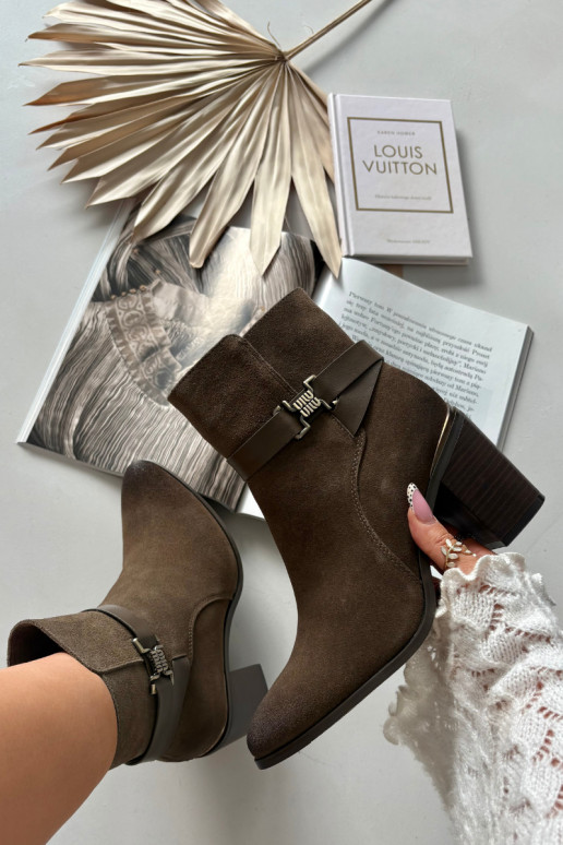 Chaki dames warme suède ankle boots met hakken van natuurlijk leer Sergio Leone BT25384-S