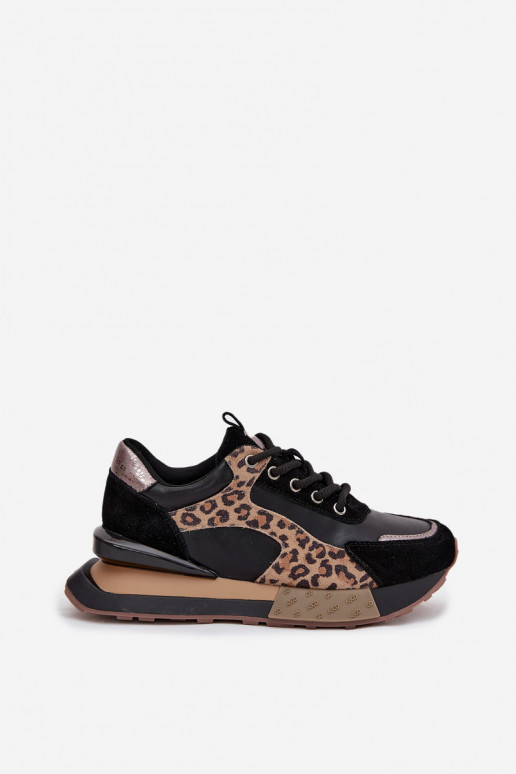 Leren dames sneakers in sportieve stijl met platform en luipaardprint Artiker 55C0134 zwarte kleur