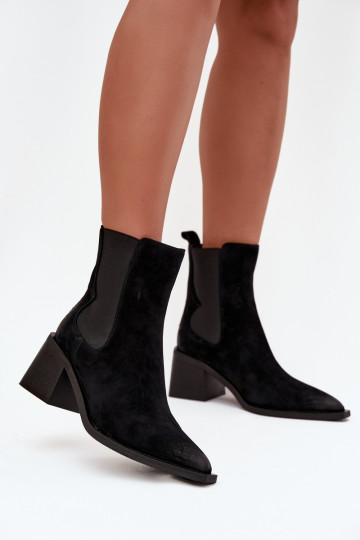 Leren suède laarzen met voering Artiker 57C0049 zwarte kleur