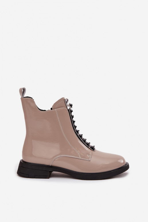 Vrouwen laarsjes van natuurlijke leer met lak effect D&A MR52-108 zandkleur