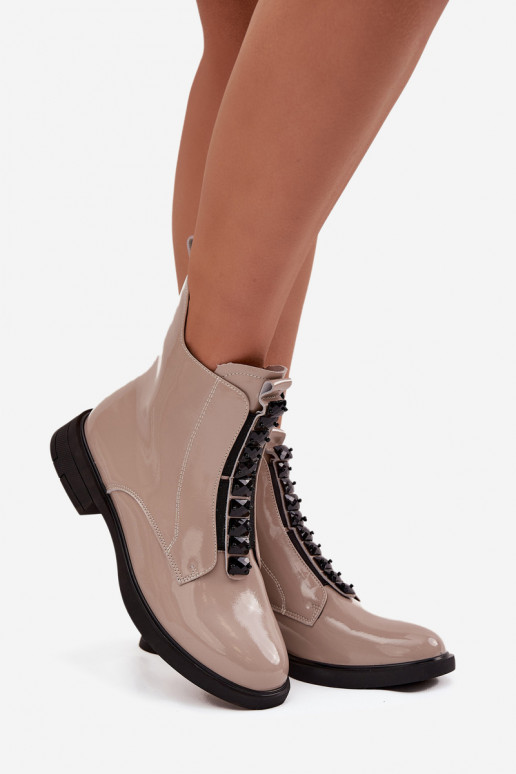 Vrouwen laarsjes van natuurlijke leer met lak effect D&A MR52-108 zandkleur