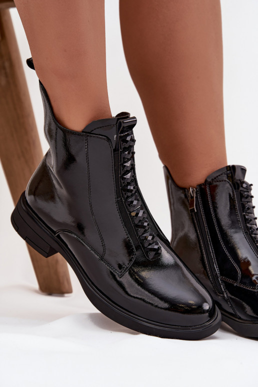 D&A MR52-108 zwarte lakleren enkellaarsjes van kunstleder