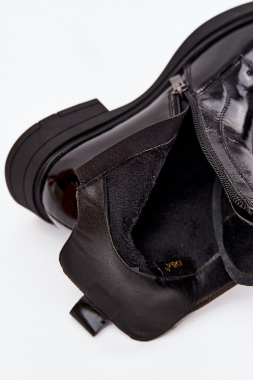 D&A MR52-108 zwarte lakleren enkellaarsjes van kunstleder