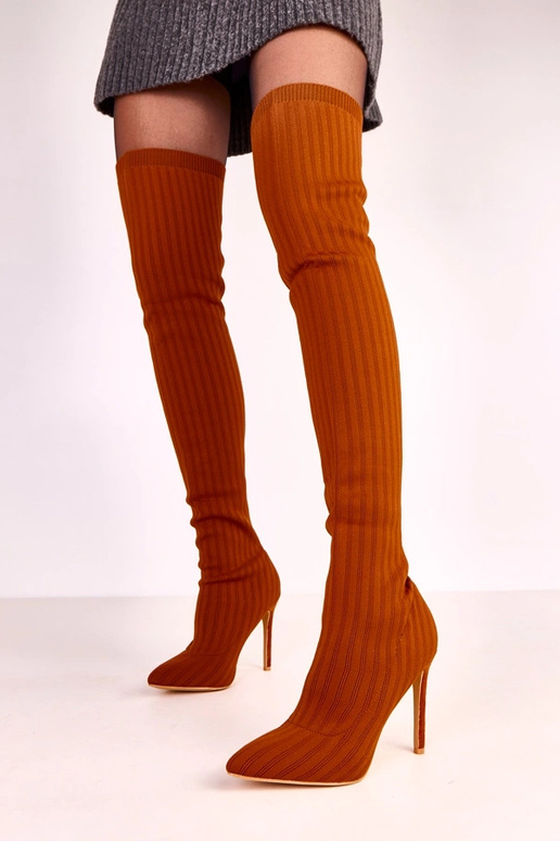 Bruine knie-lange stoffen laarzen Kenpis