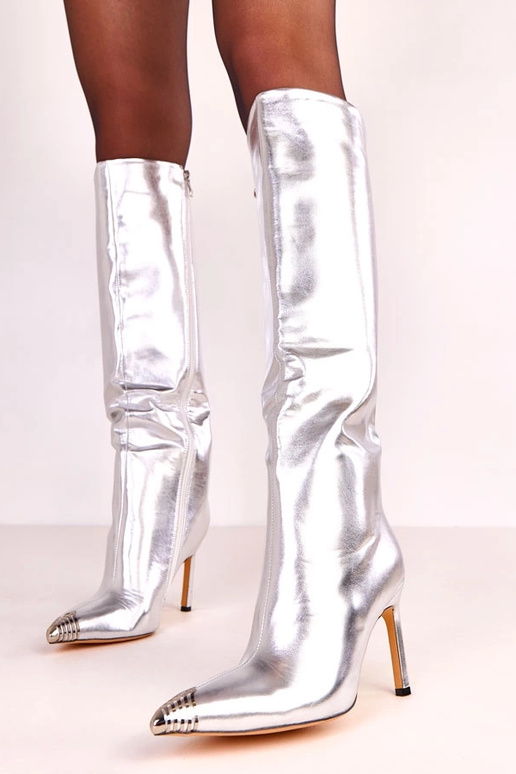 Zilveren elegante lange laarzen met...