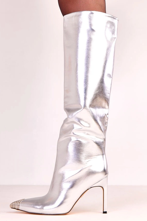 Zilveren elegante lange laarzen met...