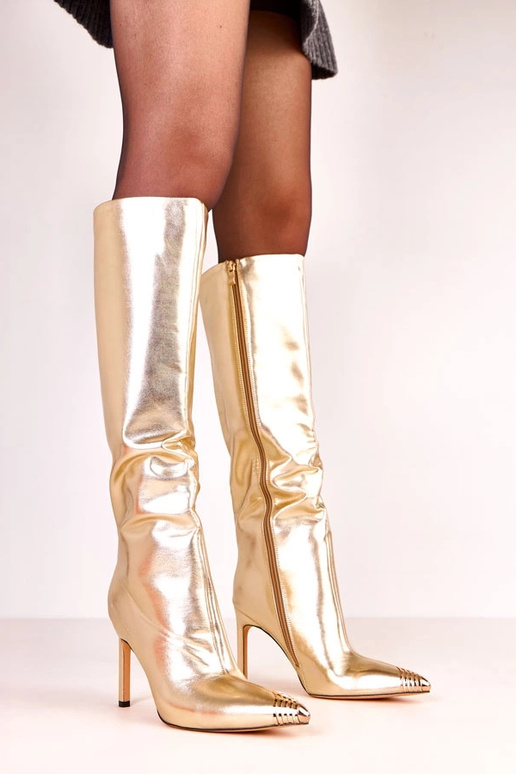 Gouden elegante lange laarzen met...