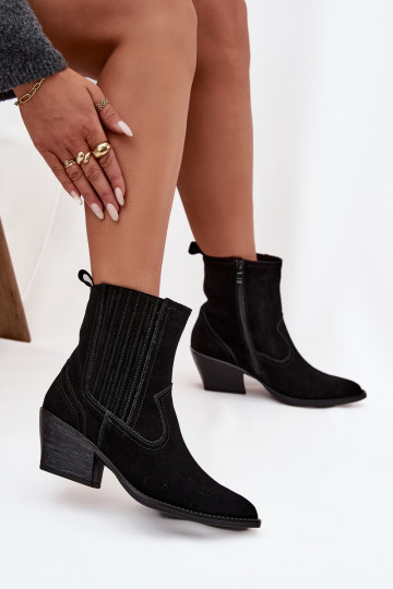 Suède cowboystijl dames schoenen met hakken gevoerd zwarte kleur Dylira
