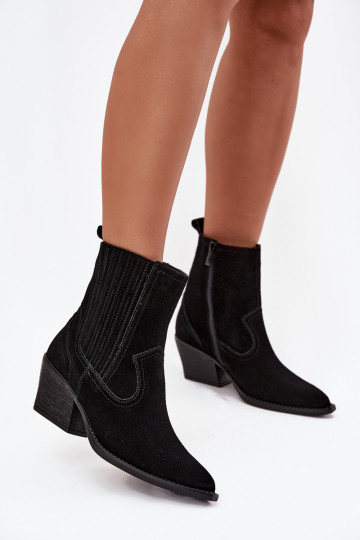 Suède cowboystijl dames schoenen met hakken gevoerd zwarte kleur Dylira 2