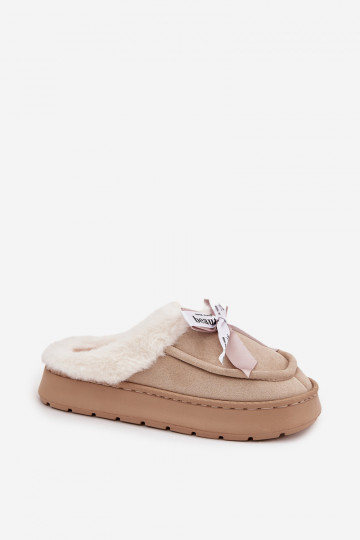 Damespantoffels met bont en strik, zandkleur „Fenella" 2