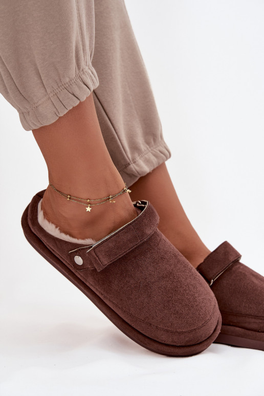 Slippers Dames met riemen opInarmen met bont erin CzekoladoIne Rilena