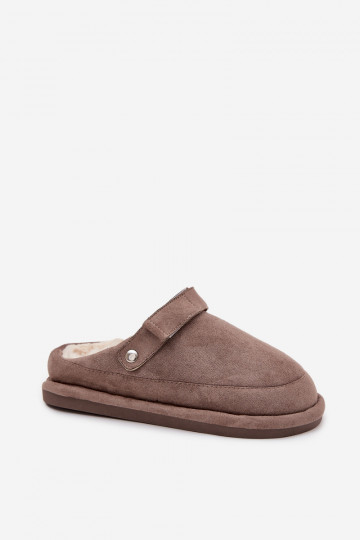 Zandkleurige dames slippers met bandjes, gevoerd met bont Rilena 2