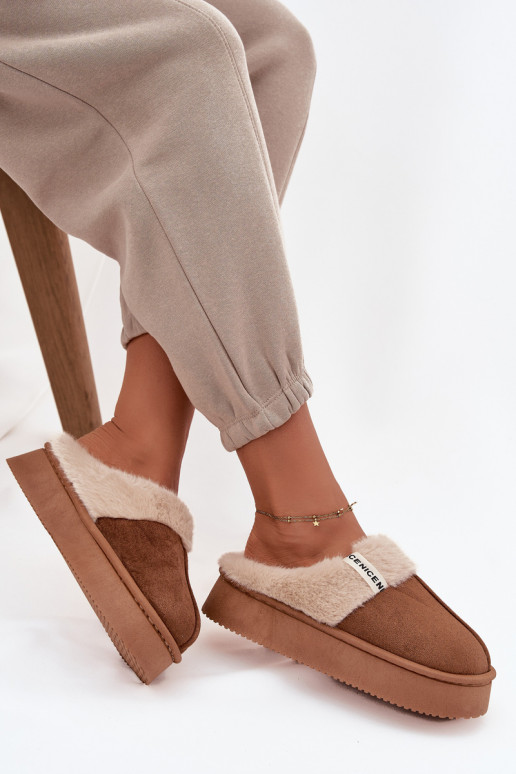 Damespantoffels met bont, bruine kleur „Parisse"