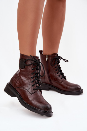 Leer Enkellaarsjes voor Inerknemers Dames Met sierlijk Detalem Het heeftciejka K7180-01 bruine kleur 2
