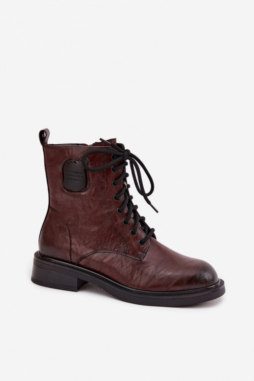 Leer Enkellaarsjes voor Inerknemers Dames Met sierlijk Detalem Het heeftciejka K7180-01 bruine kleur Leer Enkellaarsjes voor Inerknemers Dames Met sierlijk Detalem Het heeftciejka K7180-01 bruine kleur