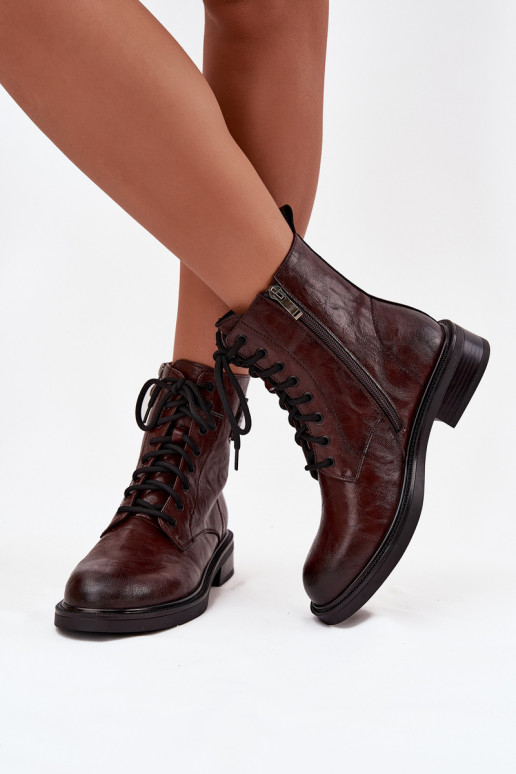 Leer Enkellaarsjes voor Inerknemers Dames Met sierlijk Detalem Het heeftciejka K7180-01 bruine kleur Leer Enkellaarsjes voor Inerknemers Dames Met sierlijk Detalem Het heeftciejka K7180-01 bruine kleur