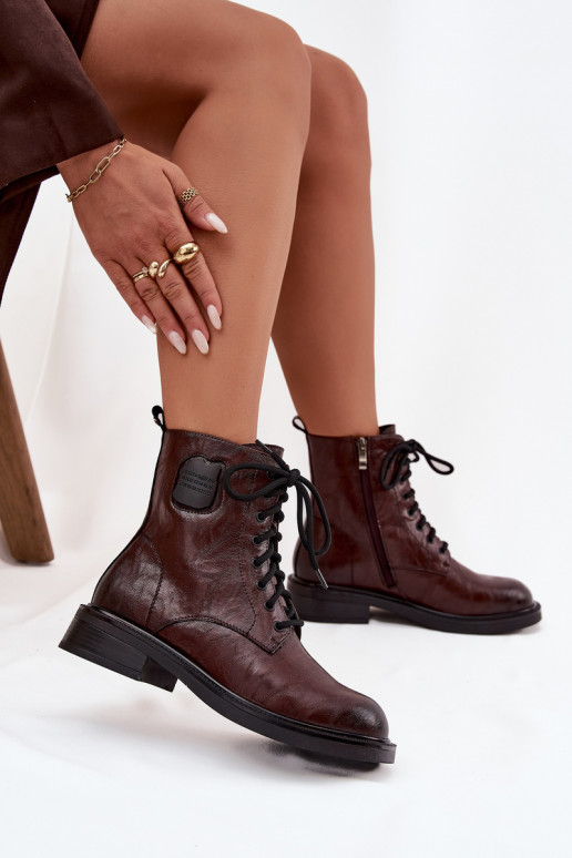 Leer Enkellaarsjes voor Inerknemers Dames Met sierlijk Detalem Het heeftciejka K7180-01 bruine kleur Leer Enkellaarsjes voor Inerknemers Dames Met sierlijk Detalem Het heeftciejka K7180-01 bruine kleur