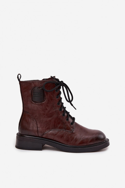 Leer Enkellaarsjes voor Inerknemers Dames Met sierlijk Detalem Het heeftciejka K7180-01 bruine kleur Leer Enkellaarsjes voor Inerknemers Dames Met sierlijk Detalem Het heeftciejka K7180-01 bruine kleur