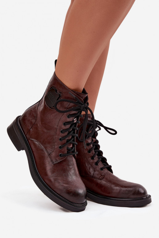 Leer Enkellaarsjes voor Inerknemers Dames Met sierlijk Detalem Het heeftciejka K7180-01 bruine kleur Leer Enkellaarsjes voor Inerknemers Dames Met sierlijk Detalem Het heeftciejka K7180-01 bruine kleur