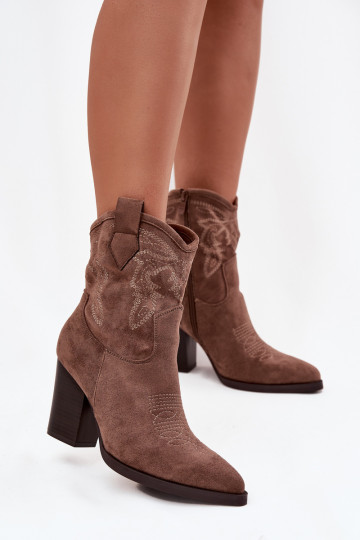 Laarzen in coInboystijl Dames met hakken van eco-suèdeoIne beige Carissa 2