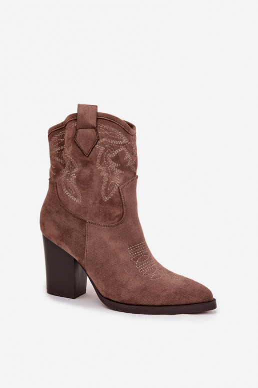 Laarzen in coInboystijl Dames met hakken van eco-suèdeoIne beige Carissa Laarzen in coInboystijl Dames met hakken van eco-suèdeoIne beige Carissa