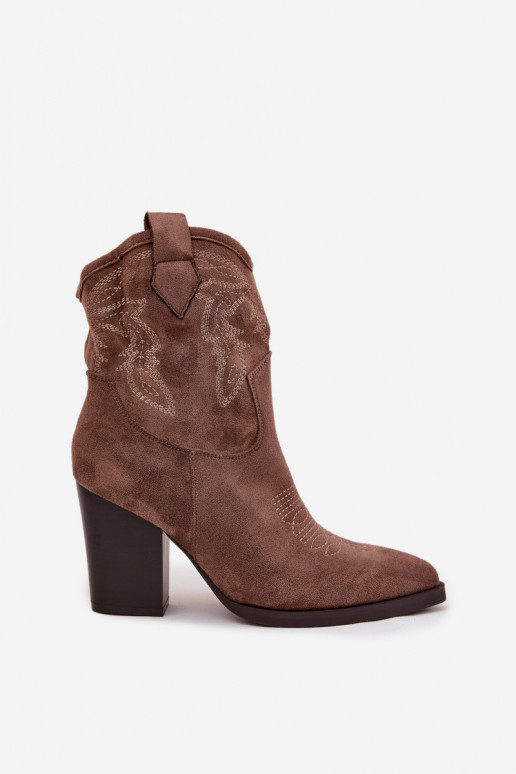 Laarzen in coInboystijl Dames met hakken van eco-suèdeoIne beige Carissa Laarzen in coInboystijl Dames met hakken van eco-suèdeoIne beige Carissa