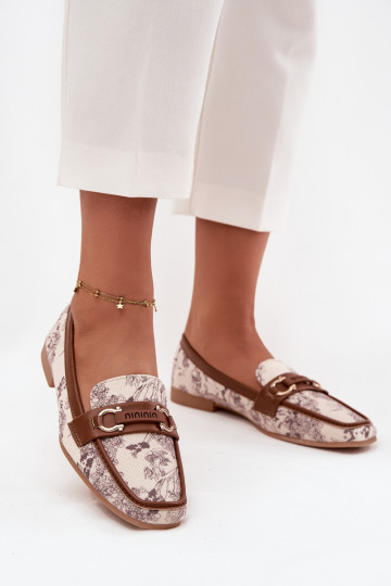 Met patroon Mocassins Mocassins Dames Met sierlijk Element beige-bruine kleur Evelora 2