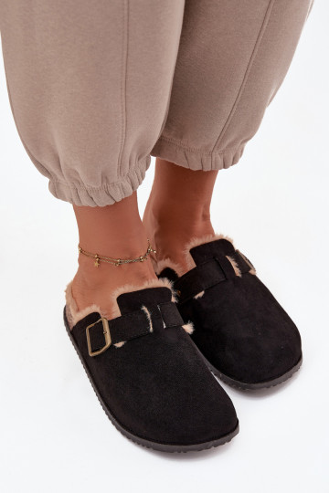 Slippers Klompen Dames opInarmen met bont erin met gespen zInart Sylisse